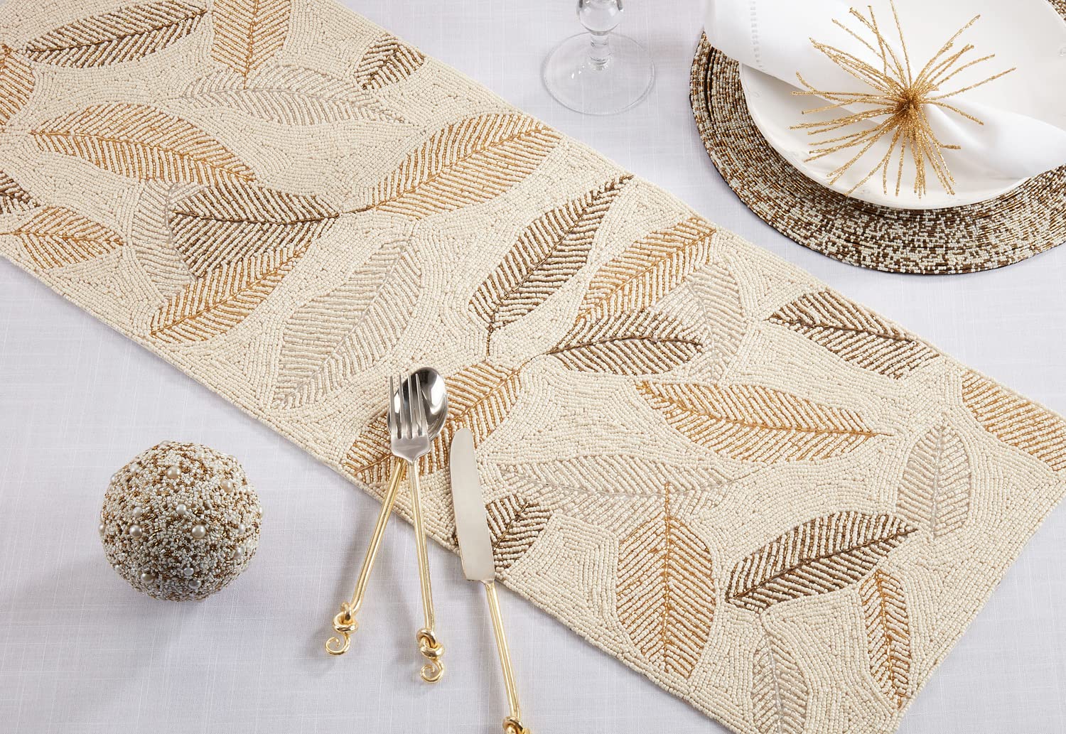 Gilded Beaded Leaf Table Runner
