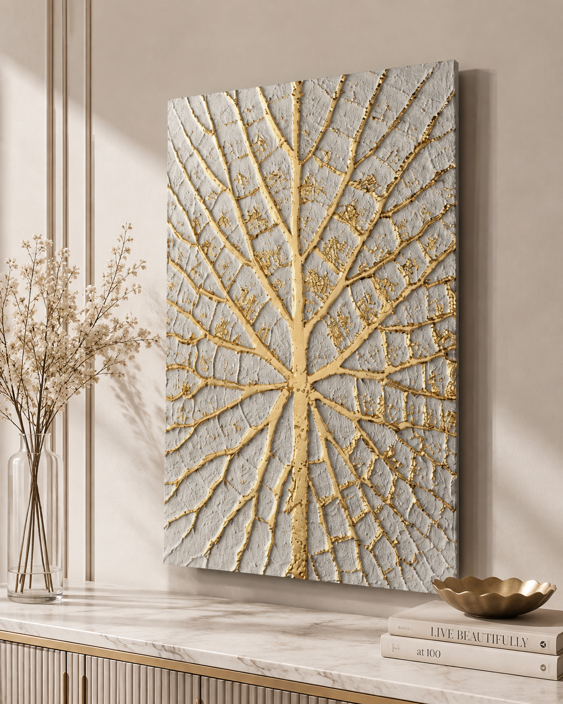 Gilded Leaf Glass Wall Art