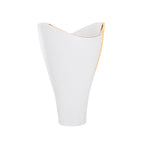  Modern white porcelain vase with delicate gold trim on a clean white background