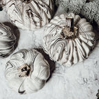 Black and white marble pumpkin decor with silver stems for elegant fall home decor