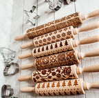 Wooden spring bunny embossed rolling pin for Easter baking and cookies