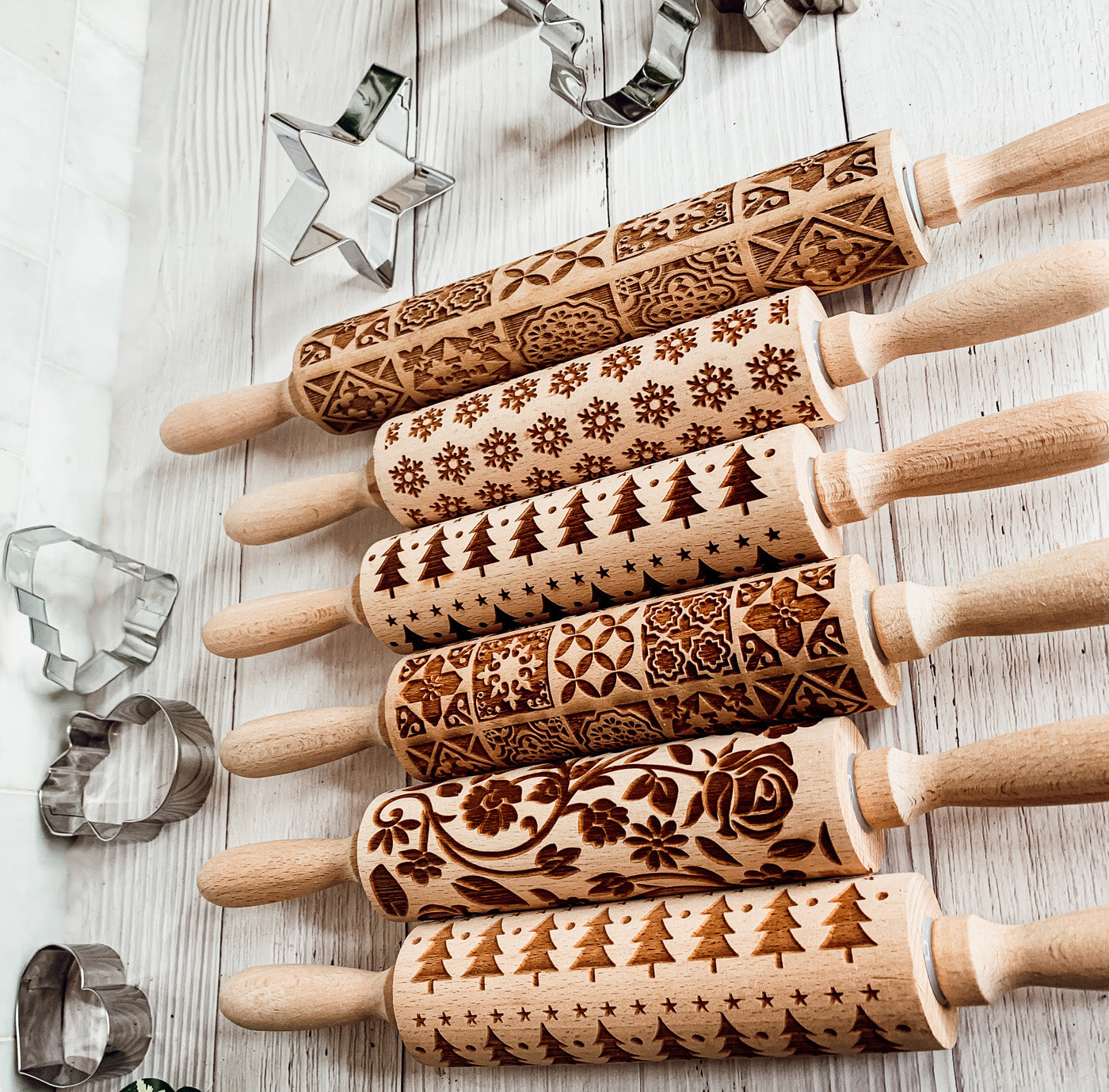 Wooden spring bunny embossed rolling pin for Easter baking and cookies