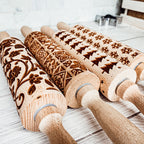 Wooden spring bunny embossed rolling pin for Easter baking and cookies