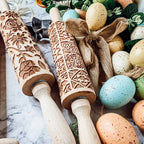 Wooden spring bunny embossed rolling pin for Easter baking and cookies