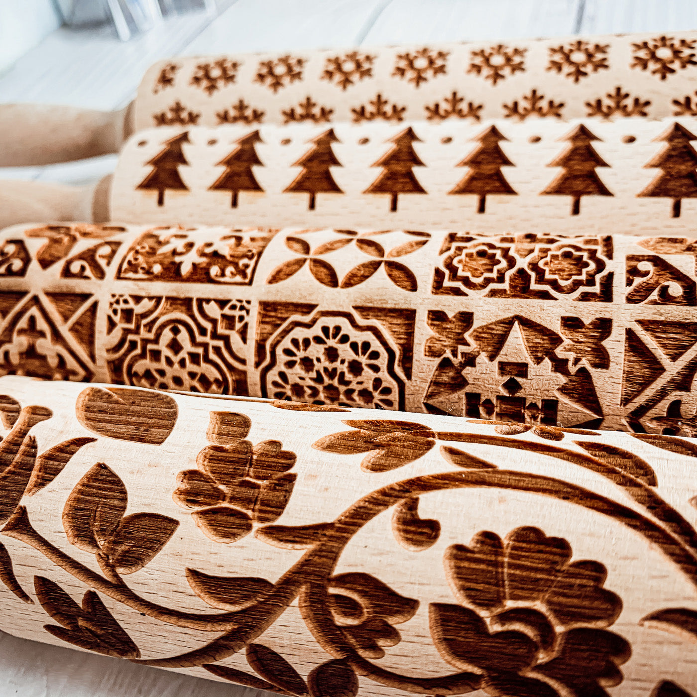 Wooden spring bunny embossed rolling pin for Easter baking and cookies