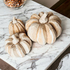 Ivory rustic wooden pumpkin trio for elegant fall home decor