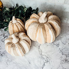 Ivory rustic wooden pumpkin trio for elegant fall home decor