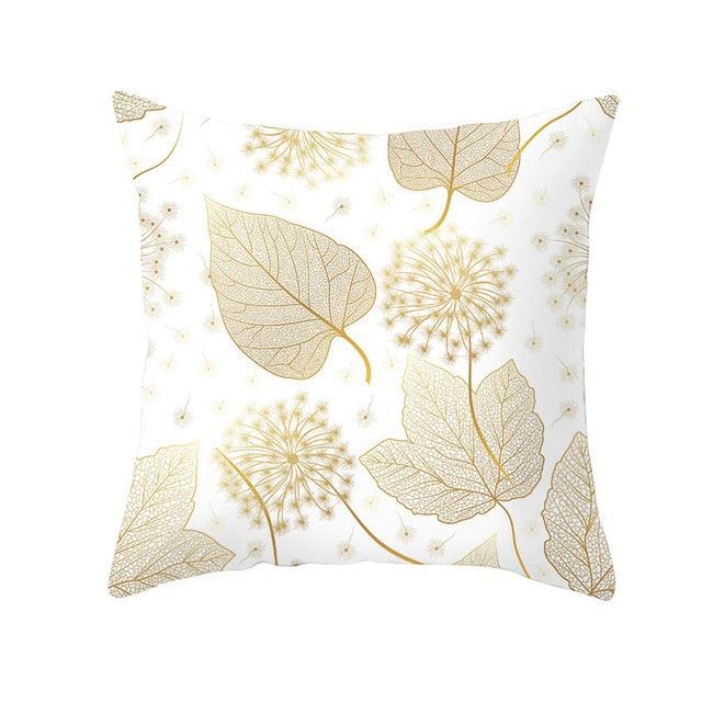 Golden Botanical Pillow Cover
