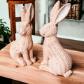 Woven Easter bunny figurines in pink, white and tan for elegant spring home decor
