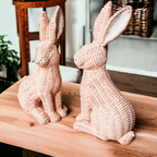 Woven Easter bunny figurines in pink, white and tan for elegant spring home decor