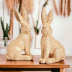 Woven Easter bunny figurines in pink, white and tan for elegant spring home decor