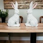 Woven Easter bunny figurines in pink, white and tan for elegant spring home decor