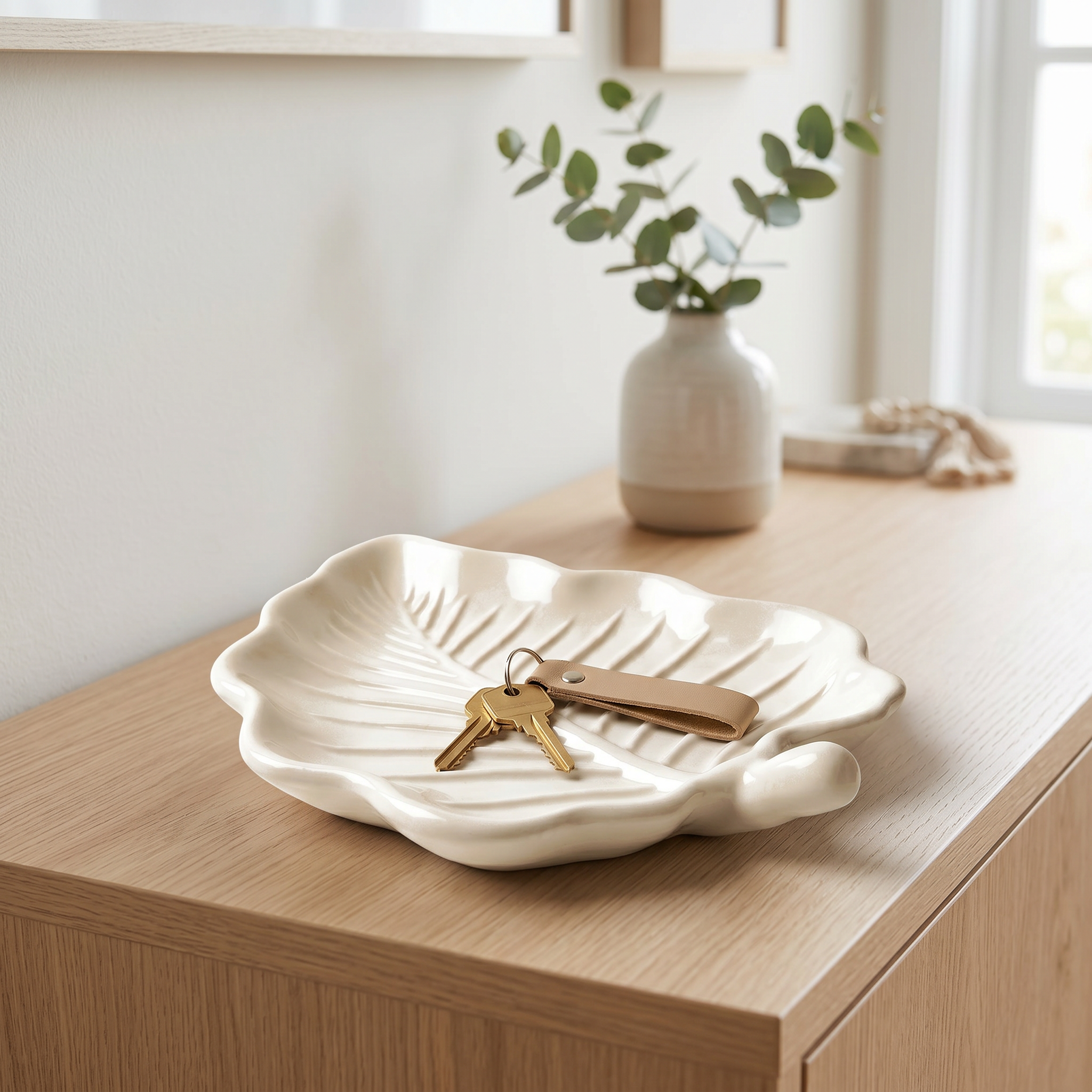 White Elm Leaf Decorative Tray