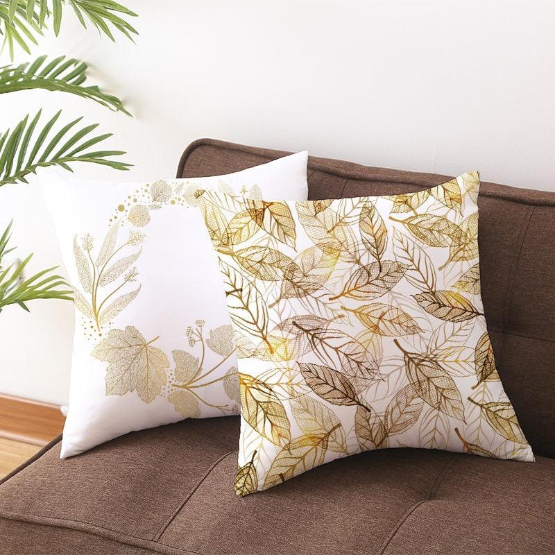 Golden Botanical Pillow Cover