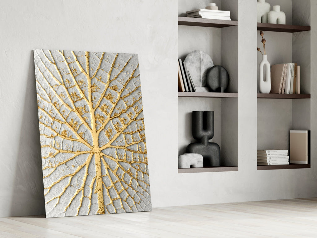 Gilded Leaf Glass Wall Art